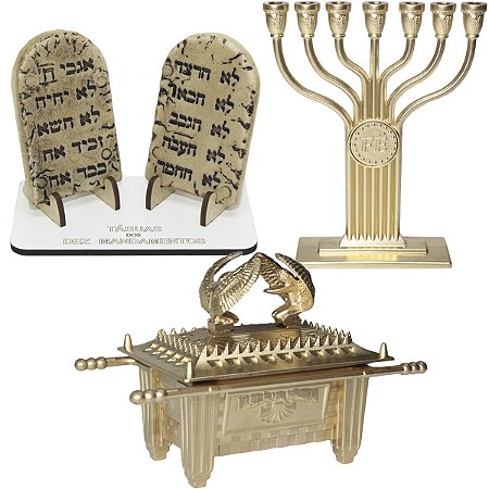 Kit Arca 10cm Tábuas 10 Mandamentos P Candelabro Fé