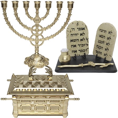 Kit Candelabro Arca Da Aliança Acessórios e Tábuas 10 Mandamentos
