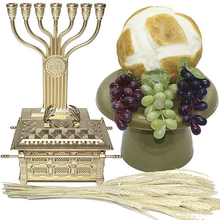 Kit Arranjo Santa Ceia Pão Italiano M 3 Uvas 14cm Arca Aliança Candelabro Fé Trigo