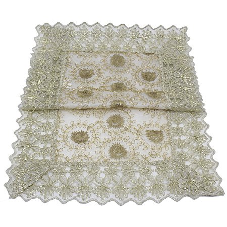 01 Caminho De Mesa Bordado Dourado 40x90