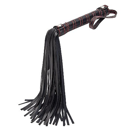 Chicote com Tiras em Couro Sintético em  Preto e Vermelho