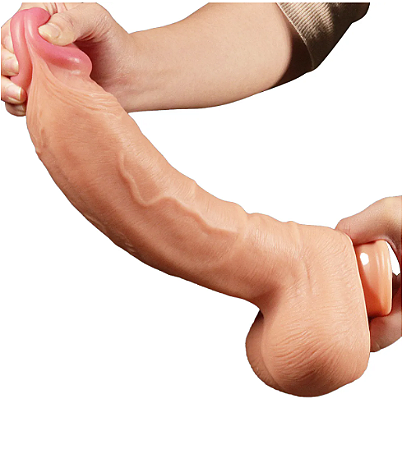 Penis Realistico com Escroto e Ventosa Silicone Premium 19x5 cms Grande e Grosso