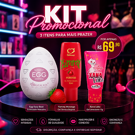 "Kit Promocional" Multi Sensações _ Egg Masturbador, Yummy Gel para Sexo Oral e Xana Loka Facilitador de Orgasmos