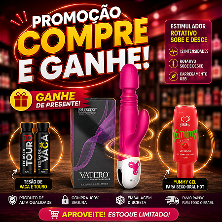 "Promoção Compre e Ganhe" Compre Estimulador Rotativo, Sobe e Desce, Carregamento USB ,12 Intensidades. GanheTesão de Vaca e Touro, Yummy Gel para Sexo Oral Hot.