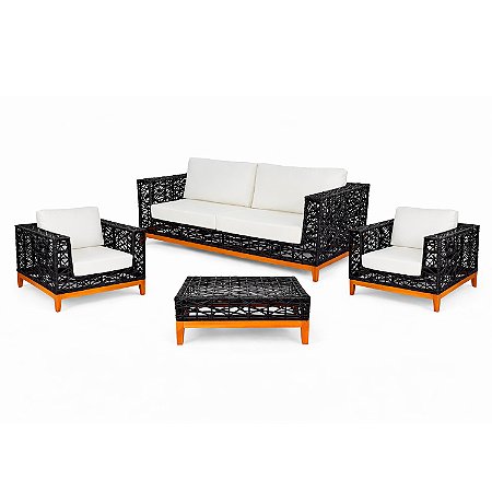 Conjunto de Sofá Petúnia em Fibra Sintética com Pés em Madeira