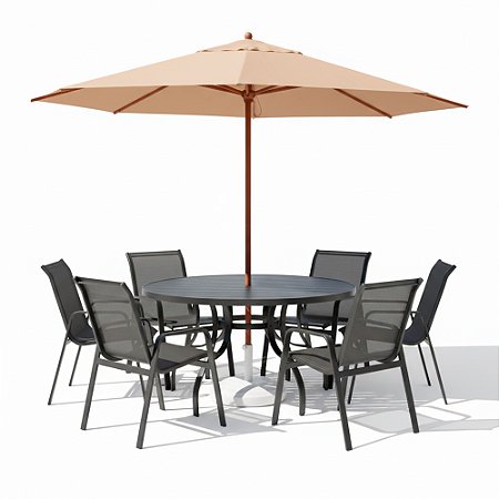 Jogo de Mesa Lótus com 6 Cadeiras e Ombrelone