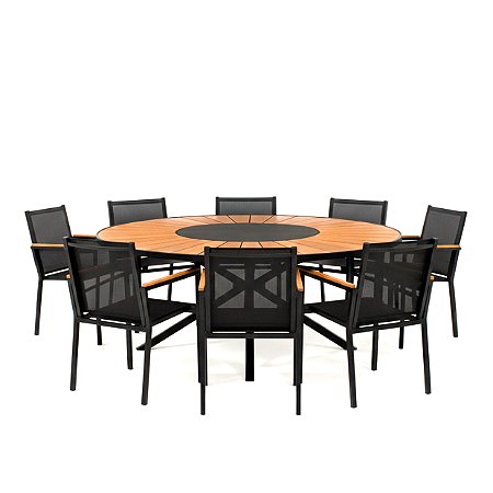 Conjunto de Mesa Perpétua em Madeira com 8 Poltronas