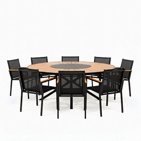 Conjunto de Mesa Perpétua em Madeira com 8 Poltronas