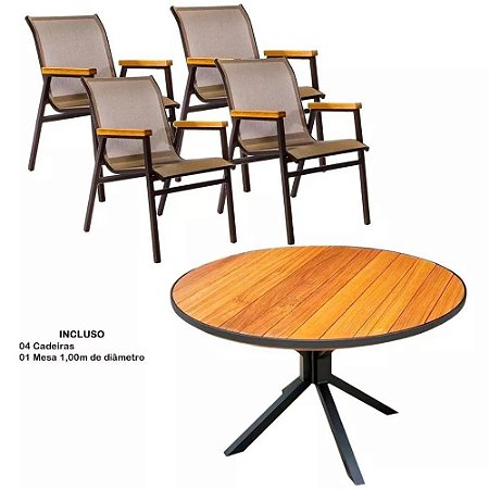 Conjunto com Mesa de Madeira 1,00m + 4 Cadeiras