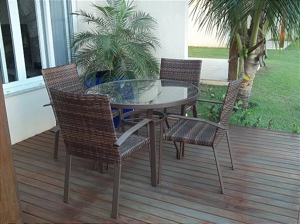 Conjunto De Mesa 4 Cadeira Jardim Varanda Fibra Sintética - R$ 2.140