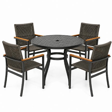 Conjunto de mesa Perpétua com 4 Poltronas em Corda Náutica