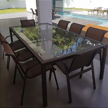 Conjunto de Mesa de Vidro + 8 Cadeiras