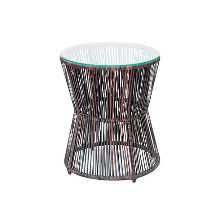 Mesa Lateral em Fibra Sintética com Tampo de Vidro