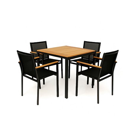Conjunto de Mesa Perpétua Quadrada com 6 Poltronas