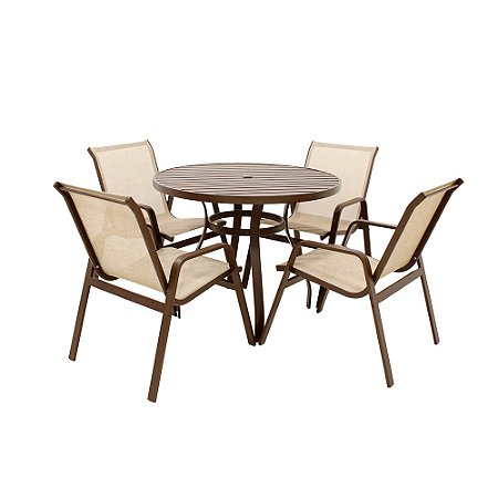 Conjunto de mesa Lótus Tampo Ripado e 4 Poltronas