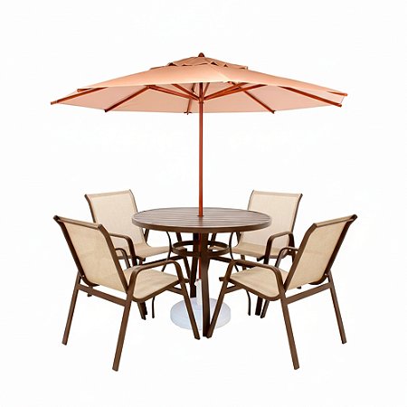 Conjunto Lótus Com Mesa Ripada 1,00m + 4 Cadeiras + Ombrelone