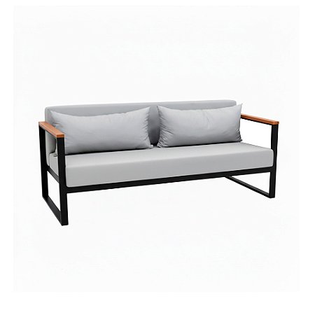 Sofá Bogarim em Alumínio Braço de Madeira 3 Lugares