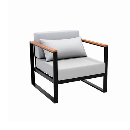 Poltrona Bogarim em Alumínio Com Braço de Madeira