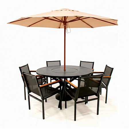 Jogo de Mesa de 1,40m com Giro com 6 Poltronas Perpétua e Ombrelone