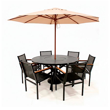 Conjunto de mesa Perpétua com Giro Interno 6 Poltronas e Ombrelone