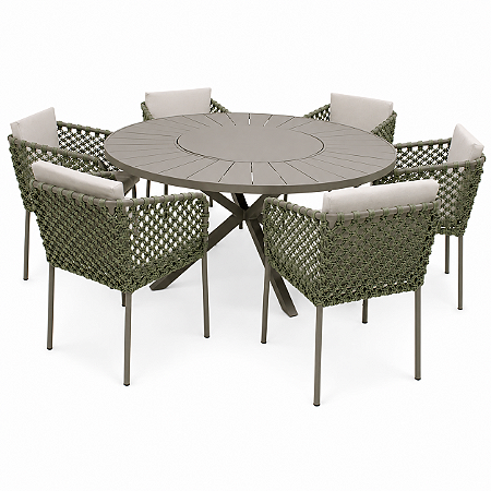 Conjunto de Mesa Maragogi com 6 Poltronas em Corda Náutica e Alumínio