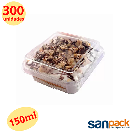 300 Unid Embalagem Pote Doce Quadrado com Tampa Articulada Sanpack® S 641 Caixa Fechada