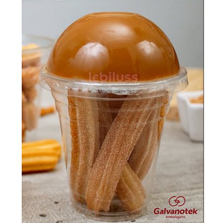 50 Unid Copo Bolha 300ml com Divisória (Copo + Tampa Bolha Sem Furo + Tampa Reta/Flat) Galvanotek® G 830