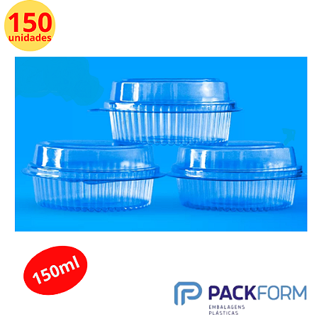 150 Unid Embalagem Pote Doce Redondo Tampa Articulada Packform® PF 640