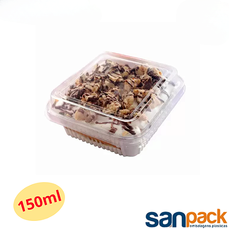 150 Unid Embalagem Pote Doce Quadrado com Tampa Articulada Sanpack® S 641