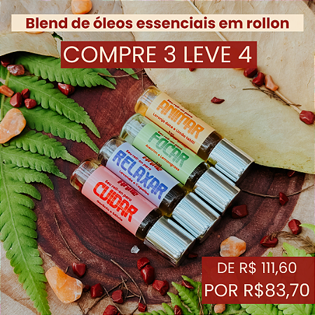 Kit Roll-on Blend de Óleos Essenciais- COMPRE 3 LEVE 4