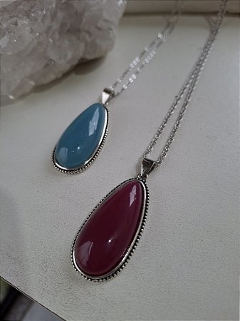 Colar Ágata Rosa ou Azul