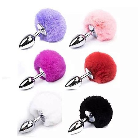 Plug Anal em Aço Pompom de Coelho Cores e Tamanhos variados.