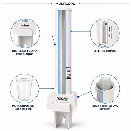 Dispenser Multicopos Poupador De Copo Descartável  150 e 200 ML NOBRE