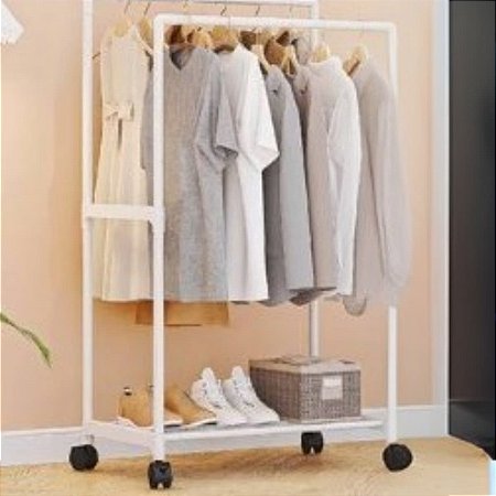 ARARA BRANCA P/ROUPAS DUPLA  COM PRATELEIRA 115 X 57.5 X30CM