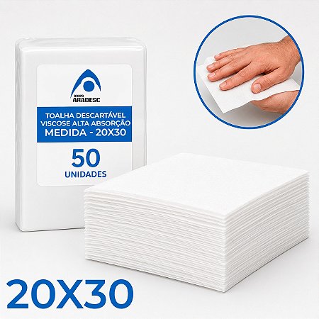 50 Toalha Descartável ARADESC 20x30Cm Alta Absorção Viscose