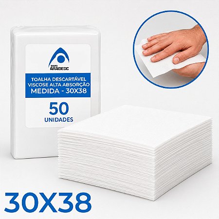 50 Toalha Descartável ARADESC 30x38Cm Alta Absorção Viscose