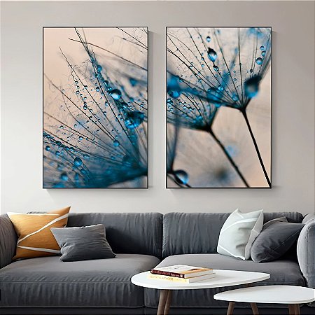 Quadro Folhas Tons Azuis