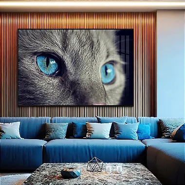 Quadro Gato Cinza Olho Azul