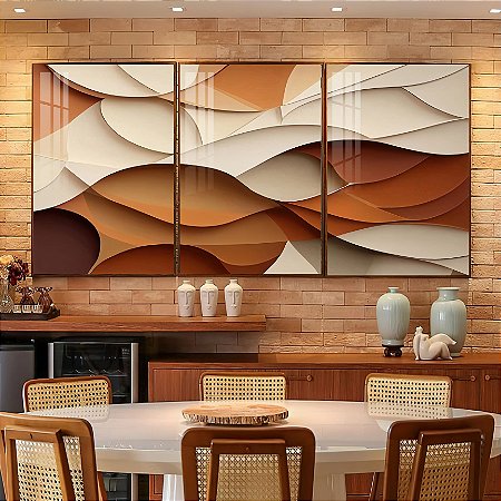 Quadro Arte abstrata Tons Terrosos em 3D Trio