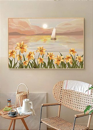 Quadro Campo de Lírios a Beira de um Rio