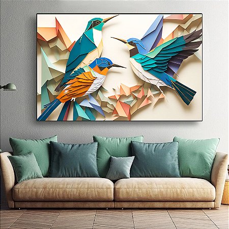 Quadro Beija Flor em Origami