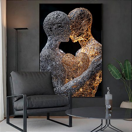 Quadro Casal Fios Emaranhados Prata e Dourado