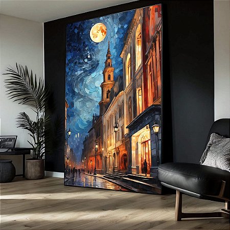 Quadro Noite de Lua Cheia na Cidade