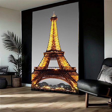 Quadro Torre Eiffel Iluminada por Luzes Douradas