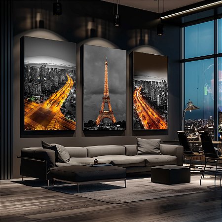 Quadro Torre Eiffel Conectada Por Viadutos Dourados