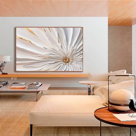 Quadro Flor Branca com Dourado ao Fundo
