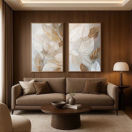 Quadro Folhas Translucidas Douradas