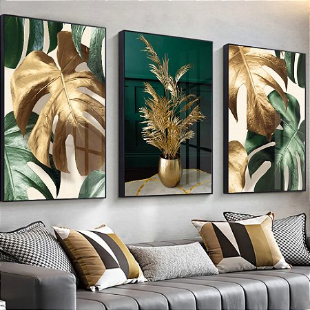 Quadros Folhas Tropicais com Vaso Luxuoso