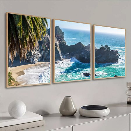 Quadro Paisagem Costa com Cachoeira e Mar