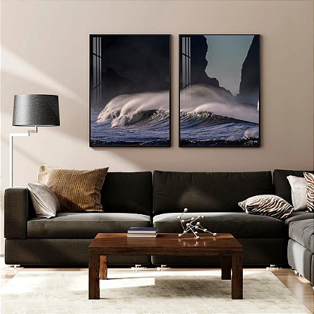 Quadro Paisagem Ondas Fortes ao Entardecer